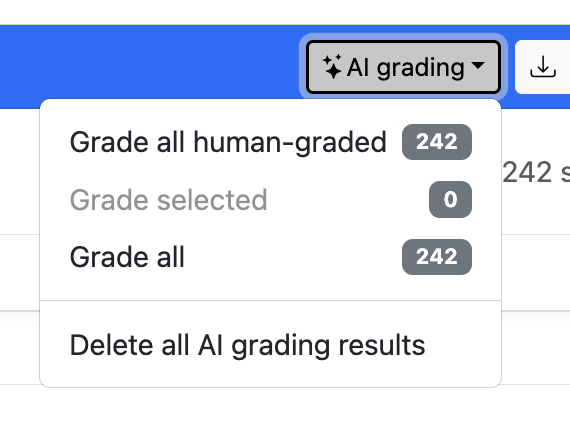 Manual grading page with the AI grading dropdown open.
