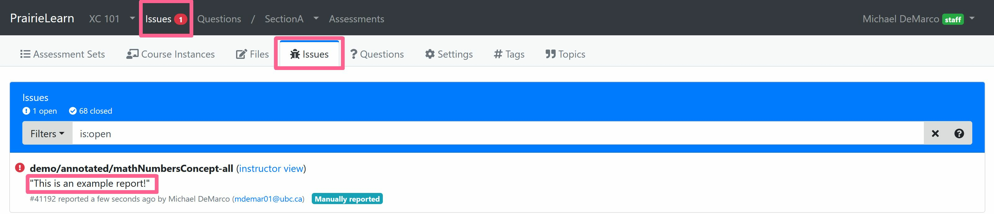 Issue report