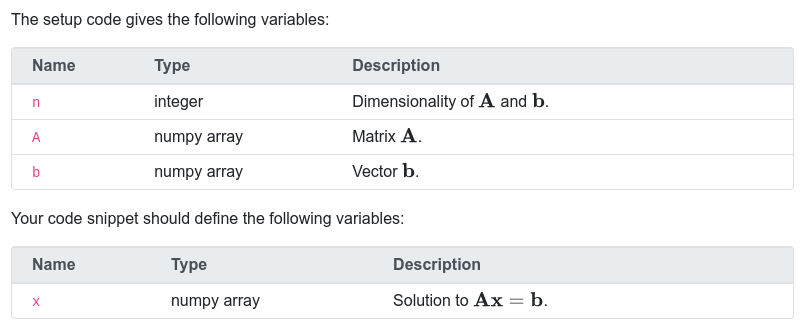 Screenshot of the pl-external-grader-variables element