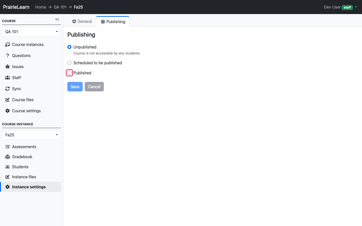 Publishing settings with Unpublished/Scheduled/Published radio buttons, end date, and Extensions section