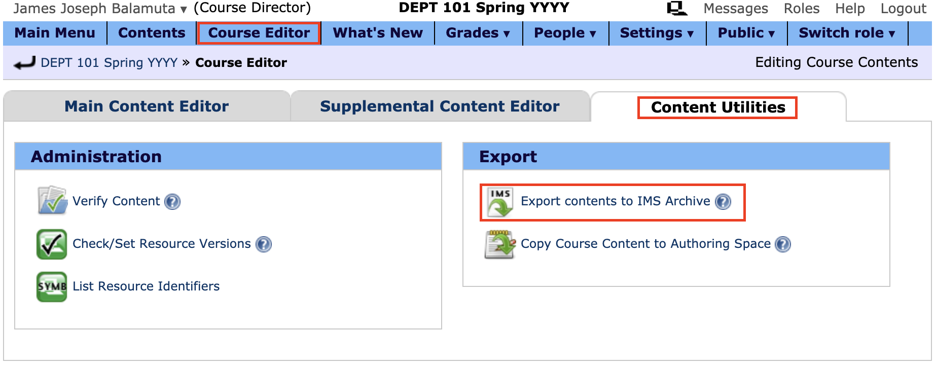 Example exporting to IMS Archive